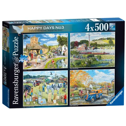 Ravensburger Happy Days No 3, Countryside Nostalgia 4x 500 Piece  Jigsaw Puzzles