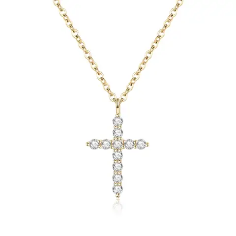 Ever Faith Dainty 14K Gold Cross Necklace for Women, 925 Sterling Silver Cubic Zirconia Tiny Cross Pendant Necklace Birthday/Mothers Day/Valentines Day/Christmas Jewellery Gift