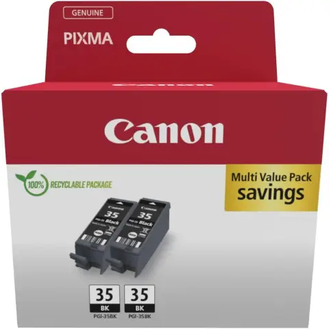 Canon PGI-35 Twin Pack 2 Ink Cartridges (2x Black) Original [Environmentally friendly recycled cardboard packaging 2024]