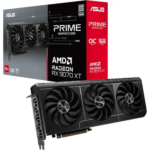 ASUS Grafikkarte PRIME RX9070 XT OC, PCIe5, 16GB DDR6, HDMI, 3 DP, 3030MHz Takt, übertaktet, kompakt SFF-Ready