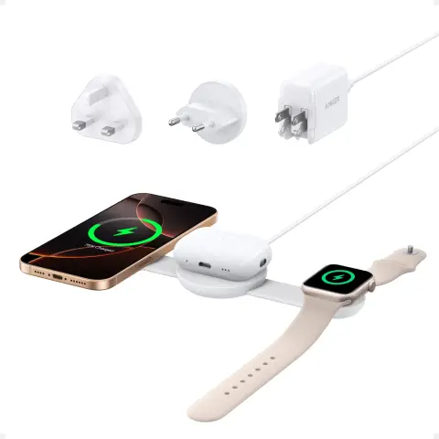 Anker 3-in-1 Wireless Charging Pad, 15W Fast Charging, White 