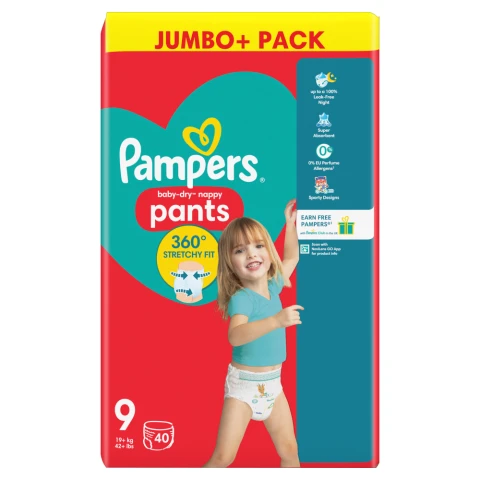 Pampers Baby-Dry Nappy Pants Size 9 19+kg 40 Pack Jumbo+ Pack
