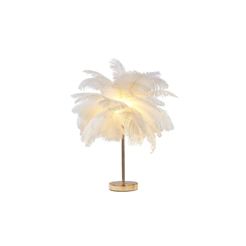 Homary Loftus Art Deco White Feather Gold Table Lamp Unique Lighting