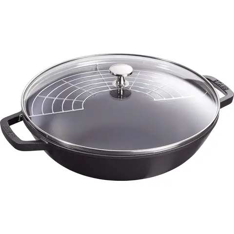 Staub Gusseisen-Wok 30 cm mit Deckel Schwarz