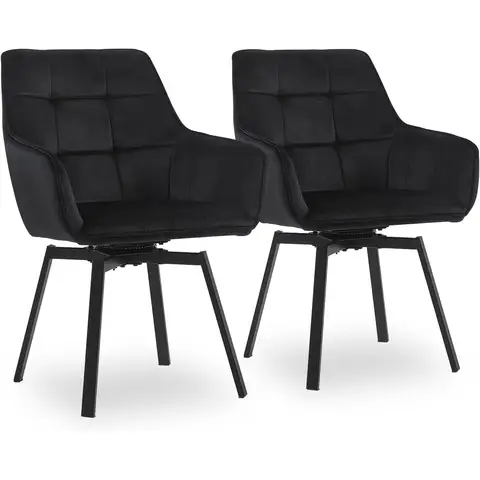 CLIPOP Set of 2 Dining Chair Velvet Padded Seat 360°Swivel Armchair with Backrest and Metal Legs,Rotatable Desk Chair for Home Office/Living Room/Bedroom 0199 velvet black 54*59*83 cm