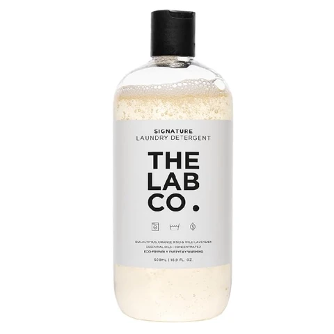 The Lab Co. Signature Laundry Wash 500ml for machine and hand washing. Scented with lavender and orange rind. Non-Bio and Non-Toxic. For up to 32 washes.