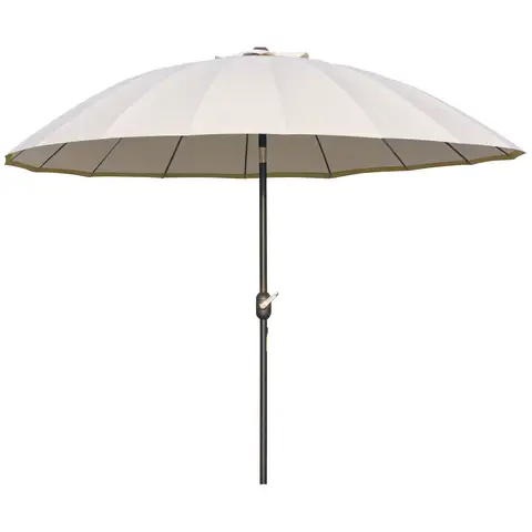 Outsunny 2.5m Shanghai Garden Parasol Umbrella with Crank & Tilt, Outdoor Table Parasol with 16 Fibreglass Ribs, Adjustable Outdoor Sun Shade, Off-White