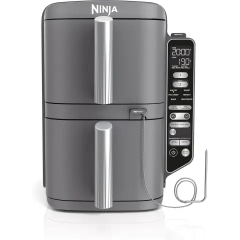 Ninja Double Stack XL Heißluftfritteuse mit digitalem Thermometer, 9,5 L, vertikal, 4 Kochprogramme, 2 Ebenen, 6 Funktionen, 8 Portionen, grau SL451EU