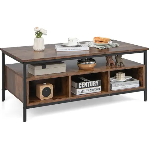 COSTWAY Wooden Cocktail Center Table with Storage Shelf for Living Room