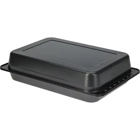 Backform mit Deckel, Karbonstahl, 52x26 cm, schwarz