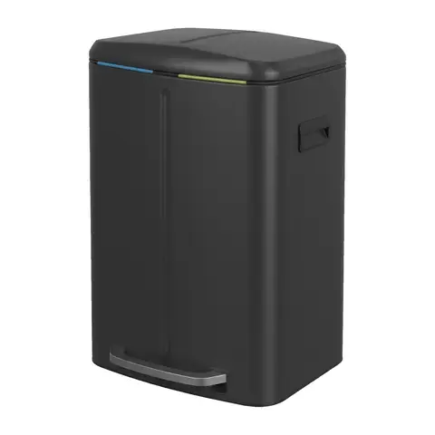 SONGMICSHOME  40L Double Kitchen Bin with Lids, Rubbish Bin, Soft Close with Plastic Inner Buckets, Black