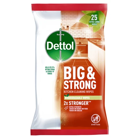 Dettol Antibacterial Big & Strong Kitchen Wipes, 25 Count
