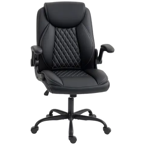 HOMCOM Executive Office Chair with Flip-Up Armrests, PU Leather Computer Desk Chair with Thick Cushion, Tilt Function, Height Adjustable for Home, Black