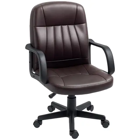 HOMCOM Office Chair, Swivel PU Leather Computer Desk Chair with Wheels,  Armrests and Adjustable Height for Home Office, Supports 150kg, Dark Brown
