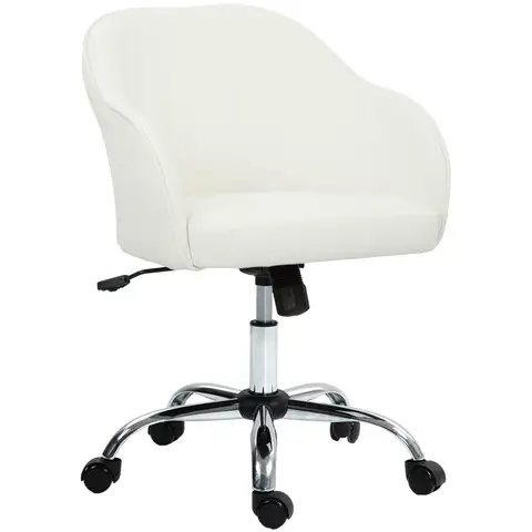 HOMCOM Vanity Swivel Chair, Velvet-Feel Fabric Office Desk Chair with Adjustable Height for Home, Study, Bedroom, Makeup, Cream White