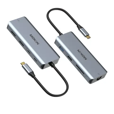 USB C to 2HDMI+USB C3.0+USB A3.0+USBA2.0+SD/TF+RJ45+PD