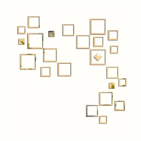 24pcs PVC mirror-finish hollowed-out rectangular acrylic stickers, self-adhesive, waterproof, removable.gold