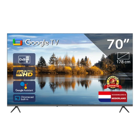 TeeView Google Smart TV - QLED Ultra HD 4K - 70 inch/178 cm - Frameless Design - Tripple Tuner DVB-T/T2/S/S2/C - HDMI x3, USB x2, CI+ - Voice Controle & Streaming apps - Geassembleerd in Eindhoven - TV70UQG-EU