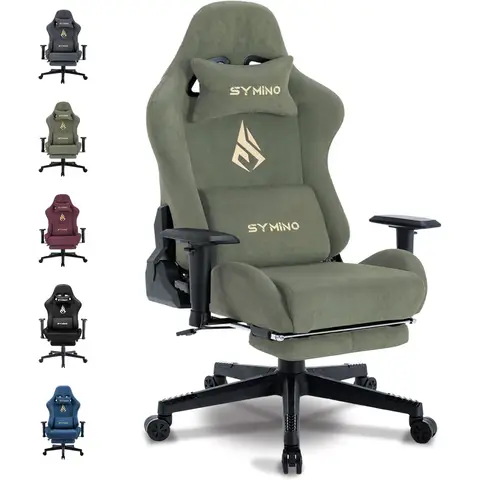 Symino Gaming-Stuhl, atmungsamer Bürostuhl aus hochwertigem Stoff, weich wie Fell, ergonomischer PC-Stuhl, verstellbarer und drehbarer Schreibtischstuhl mit Fußstütze, grün