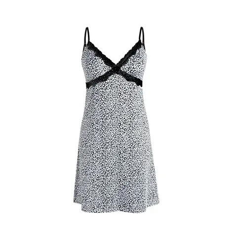IZURIA black lace v-neck black leopard-print suspender dress  M
