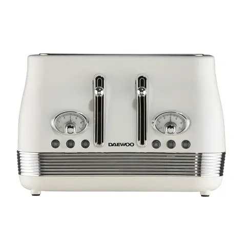 DAEWOO Denver 4 Slice Retro Toaster, Wide Slots, Buttermilk (Cream) - SDA2746GE