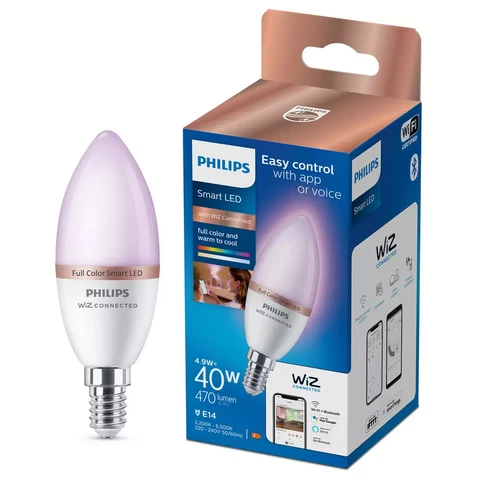 Philips Smart Light Bulb LED Candle Frosted Screw E14 Full Colour & Warm/Cool Spectrum 40W