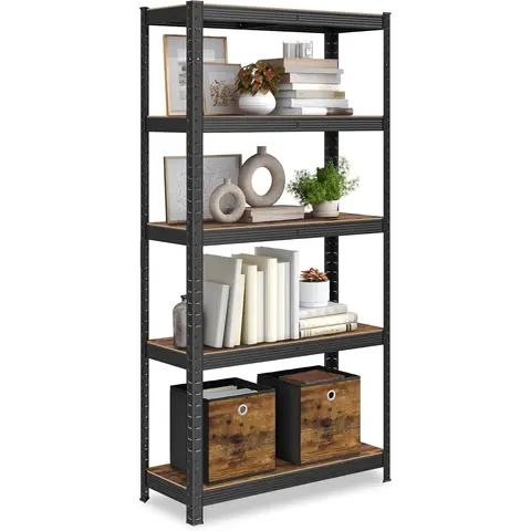 SONGMICS Standregal, Bücherregal, Lagerregal, 5 Böden, Küchenregal, Regal, 30 x 75 x 150 cm, Tragkraft 650 kg, verstellbare Böden, Industrie-Stil, Schwarz/Vintage-Braun GLR030B01