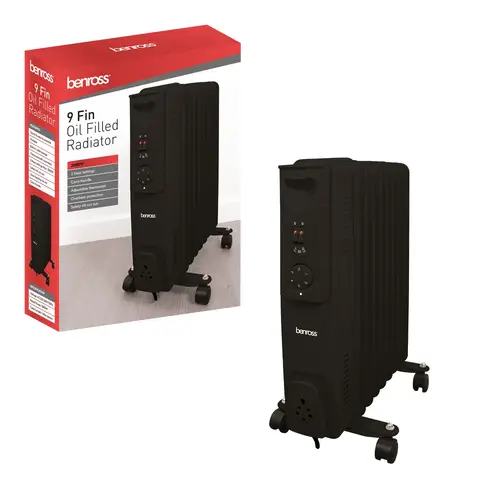 Benross 41969 9 Fin Oil Filled Radiator – Black, 2000 W