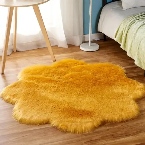 Large Plush Faux Wool Flower Shaped Area Rug, 180x180cm Soft Shaggy Plum Blossom Mat, Unique Non-Slip Carpet for Living Room, Bedroom (Brown)