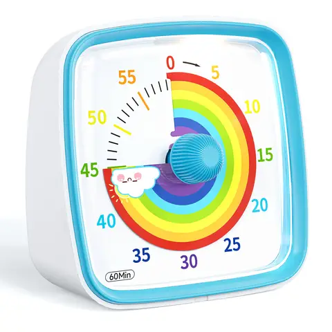 Yunbaoit Rainbow Visual Timer for Kids and Adults, 60 Minute Countdown Timer with Mute Alarm Function, Time Management Tool for Classroom, Kitchen, Office(Blue Rainbow)