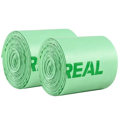 Sacs poubelles compostables Vivreal - Vert 15L (100 unités) | Double certification TÜV & BPP, super durable, conception étanche, sacs poubelles en amidon de maïs écologique