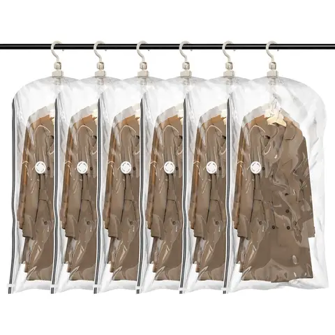 TAILI Hanging Vacuum Sealer Storage Space Saver Bags for Clothing, Suits and Jackets, Closet Organizers, 6 Pack Jumbo Clear