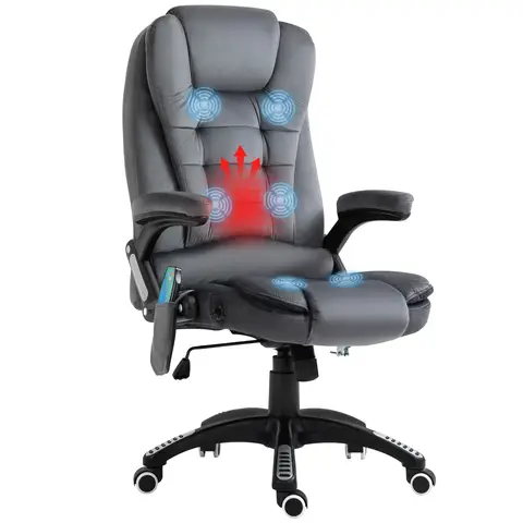 Vinsetto Massage Office Chair with Lumbar Heating, Velvet Fabric Executive Computer Desk Chair with High and Reclining Back, Tilt Function, Adjustable Height, Padded Armrests, Grey