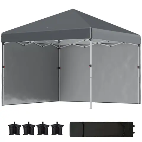 Outsunny 3 x 3 (M) Pop Up Gazebo, UPF 30+ with 2 Sidewalls, Leg Weight Bags and Wheeled Bag, Height Adjustable Party Tent Event Shelter for Garden, Patio, Dark Grey