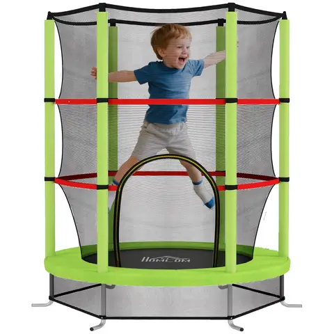 HOMCOM 4.6FT Kids Trampoline for Toddlers Indoor w/ Enclosure Net, Steel Frame, for Ages 3-6 Years