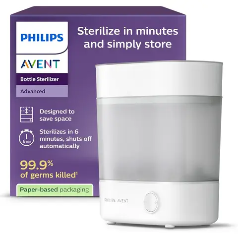 PHILIPS SCF291/00 - Stérilisateur et Séchoir de biberons électrique - Stérilise & Sèche en 40 min, Garde Stérile 24h, Bac de récupération intégré, Élimine 99,9 % des bactéries