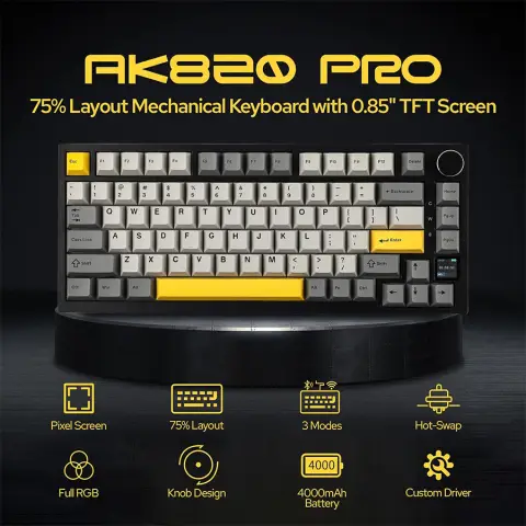 AJAZZ AK820 Pro Clavier mécanique 75% tri-mode avec joint mousse