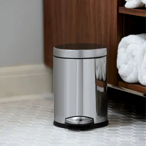 Simplehuman 4.5L Round Bathroom Pedal Bin, Polished Steel