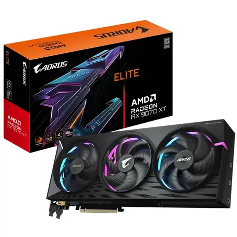 Carte graphique Gigabyte AORUS Radeon RX 9070 XT Elite 16G, 16 Go GDDR6, 256 bits, PCIe 5.0, fréquence GPU 3100 MHz, 2 x DisplayPort, 2 x HDMI, GV-R9070XTAORUS E-16GD