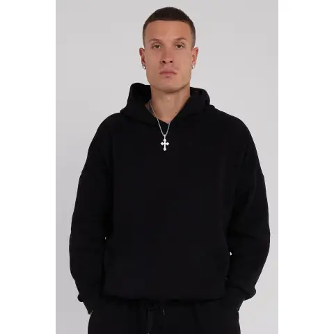 Third Avenue Oversized Fleece Pullover Hoodie, Black, M Size
