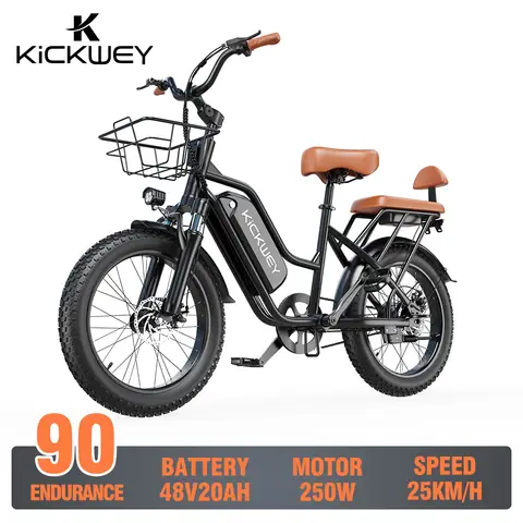 KICKWEY LD20 Adult Electric Bicycle 250W Family E-bike 48V20Ah Battery Electric Bike 20 Inch Fat Tire E-Mountain Bike