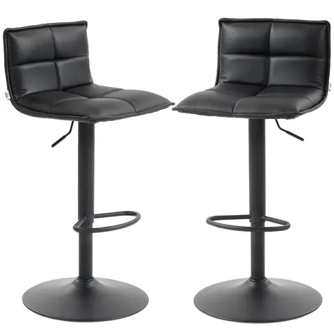 HOMCOM Bar Stools Set of 2, Modern Swivel PU Leather Barstools, Height Adjustable Breakfast Bar Chairs Black
