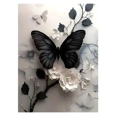 JU7CER Butterfly Floral 5D Diamond Painting Kit - Adult Black | Home Wall Decor Craft 12×16 Inches (30×40cm)
