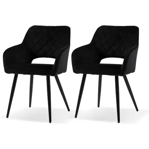 CLIPOP Velvet Dining Chair Set of 2 Padded Dining Table Armchairs with Metal Legs, Upholstered Tub Chairs Dining Room Kitchen Living Room Waiting Room 0198 black 45*52*83 cm