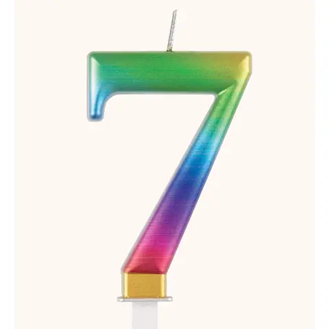 Unique Party Metallic Number 7 Candle, Rainbow