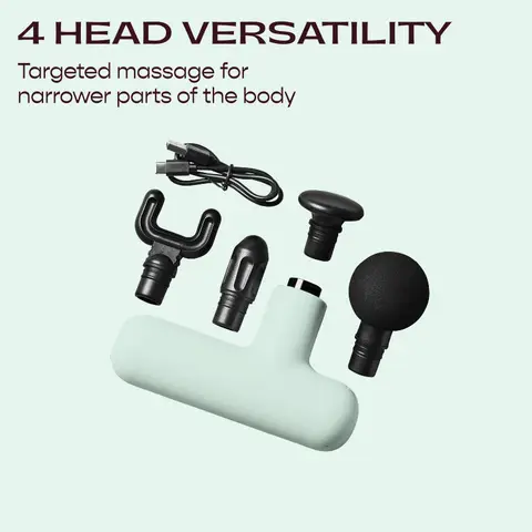 LOLA Massage Gun V1 – 4 Speed Settings, 4 Massage Heads, 2000 mAh USB-C Battery, Compact Deep Tissue Massager – Mint Green