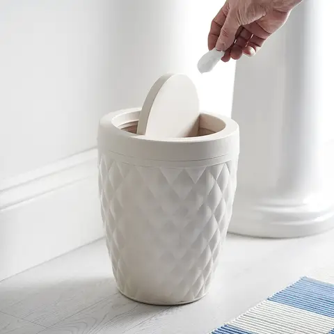 Addis Faux Quilted Diamond Bathroom Bin - White