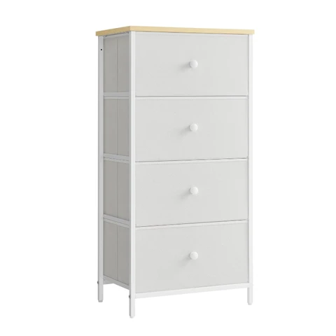 SONGMICS Chest of Drawers - Storage Cabinet with 4 Fabric Drawers - White/Oak 4 Drawers-white