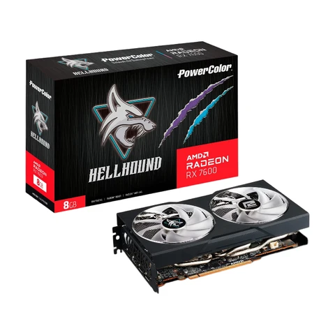 PowerColor Radeon RX 7600 Hellhound OC Grafikkarte, 8GB GDDR6, 2695 MHz Boost Clock, PCIe 4.0, DisplayPort & HDMI