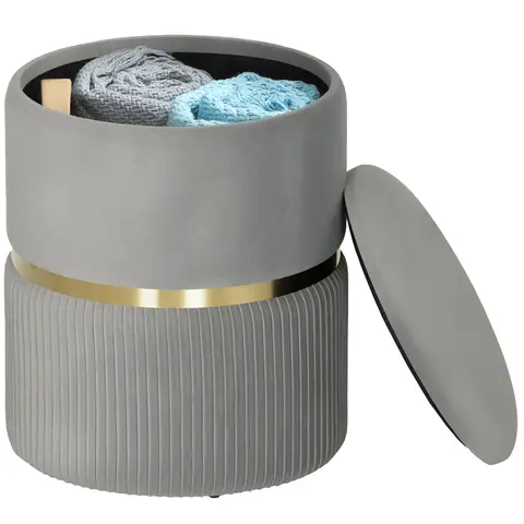 HOMCOM Round Storage Stool, Velvet-feel Fabric Upholstered Vanity Stool with Removable Top, Padded Seat and Hidden Space Ligh